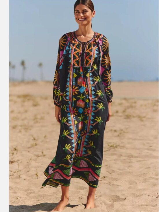FARM Rio Dresses & Skirts - Farm Rio x Anthropologie Long-Sleeve Tie-Front Maxi Dress Pineapple L NWT